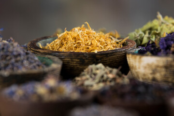 Natural remedy, healing herbs background