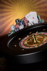Roulette wheel running in a casino, Poker Chips