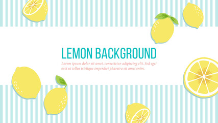 Horizontal rectangle  background design template with hand drawn lemons for web banner, header, video,  poster, package, cover, invitation, etc.