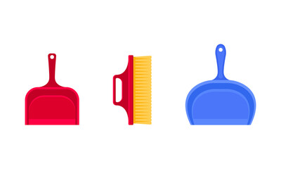 Fototapeta premium Dustpan and Brush as Household Cleaning Equipments Vector Set