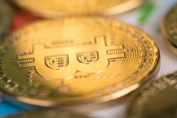 Virtual cryptocurrency concept, Bitcoin gold coin