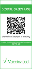 Template of digital green pass. The holder of this certificate has been vaccinated against - obrazy, fototapety, plakaty