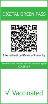 Template of digital green pass. The holder of this certificate has been vaccinated against