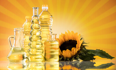 Sunflower oil, Cooking oils, bottles  background