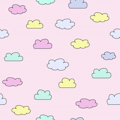 seamless background with clouds, pink background,  pattern of colorful clouds