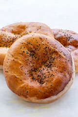 Ramadan pita on a white background. Traditional Ramadan flavors. Ramazan pidesi