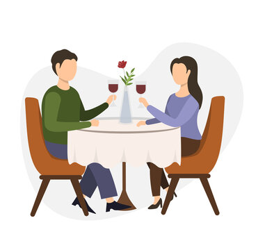 couple toasting wine at restaurant table clip art preview