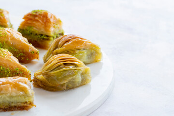 Mixed baklava plate on marble plate