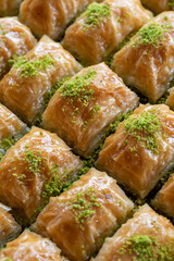 Close-up pistachio baklava. Traditional Anatolian cuisine