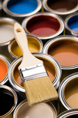 Rainbow colors, Paint can with a paintbrush - 434047577