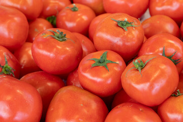 fresh red tomatoes in the market. bulk red tomatoes