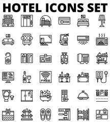 Hotel icon set, Outline and perfect pixel style