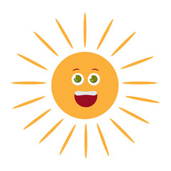 Smiling sun on white background. Vector image.