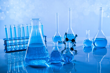 Laboratory equipment, glass filled background
