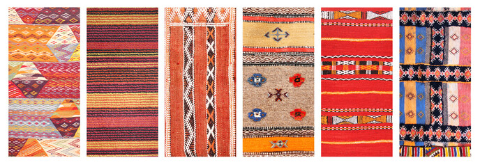 Set of banners with textures of berber traditional wool carpets
