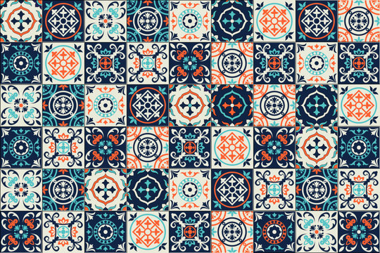 Gorgeous seamless pattern Moroccan, Portuguese tiles, Azulejo, ornaments. Can be used for wallpaper, pattern fills, web page background,surface textures