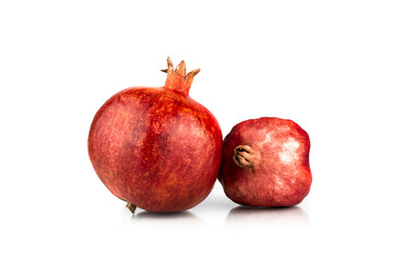 Pomegranates. Natural rural pomegranates isolated on white background. Part of set.