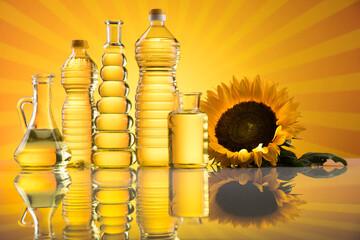 Sunflower oil, Cooking oils, bottles  background
