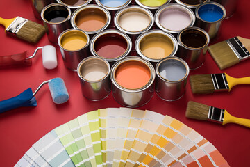 Palette of paint samples and paintbrush