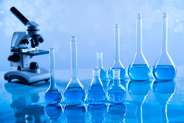 Microscope, Laboratory beakers,Science experiment