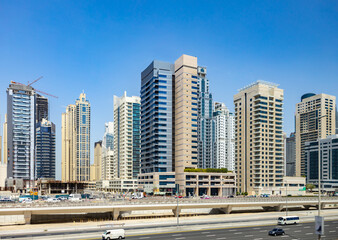 Naklejka na ściany i meble Sheikh Zayed Road on sunny day. Dubai, UAE