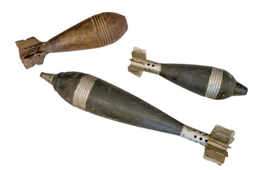 Projectile, bomb, rocket isolated on white background. Large exploding military weapon, dropped...