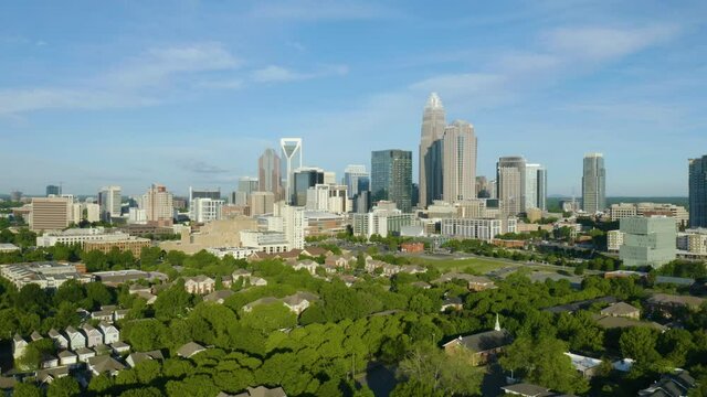 Beautiful View of Charlotte, NC Skyline. Pedestal Down