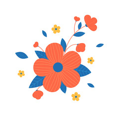 Set of flowers and leave, floral collage. Vector illustration.