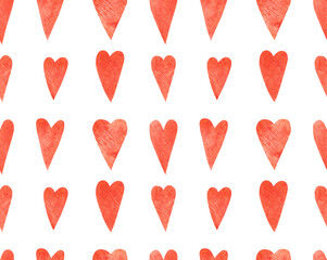 Watercolor pattern with hearts. Cute and bright pattern. Texture for fabric, wrapping paper, postcards.