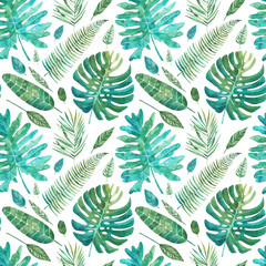 Seamless tropical pattern with leaves. Texture for fabric, wrapping paper, postcards.