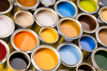 Fototapeta premium Background from multi color cans of paint