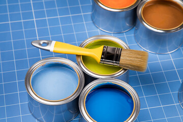 Colorful paint cans set, Painting background