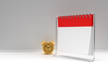 3D Render Alarm Clock with Notebook mock up with clean blank for design and advertising, 3d illustration perspective view.