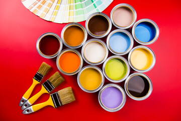 Palette of paint samples and paintbrush
