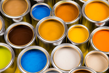 Background from multi color cans of paint - 434055391