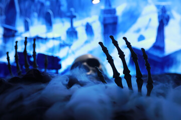 Skeleton Zombie Hand Rising Out Of A GraveYard - Halloween