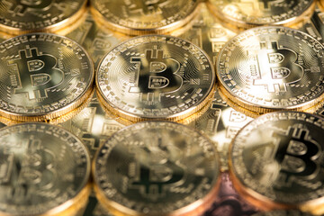 Virtual cryptocurrency concept, Bitcoin gold coin