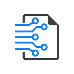 Tecnología digital. Sistema de circulación de documentos. Documento con circuito con lineas en color azul y gris