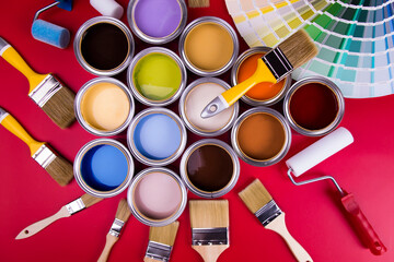 Palette of paint samples and paintbrush - Powered by Adobe