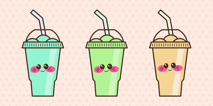 Vector slush drink isolated icon. Cartoon ice cup (Frozen Drink). Emoji clipart drawing of tropical smoothie shake.