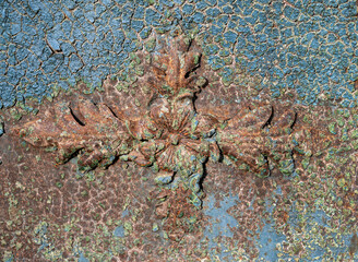 Old  door decorated with metal flower ornament