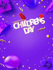 International Childrens day vertical greeting banner with copy space