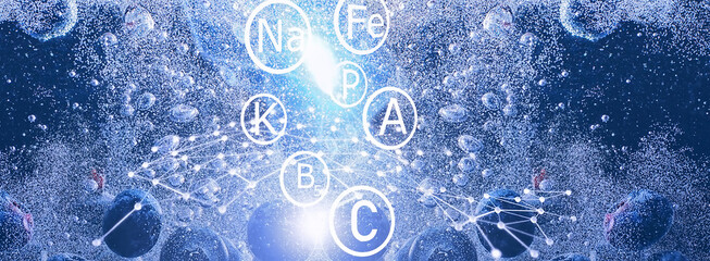 Water drops on ripe sweet blueberry. Fresh blueberries background with copy space for your text. Vegan and vegetarian concept.