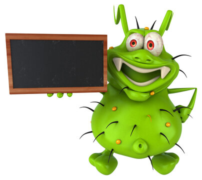 Fun 3D germ monster holding a blackboard