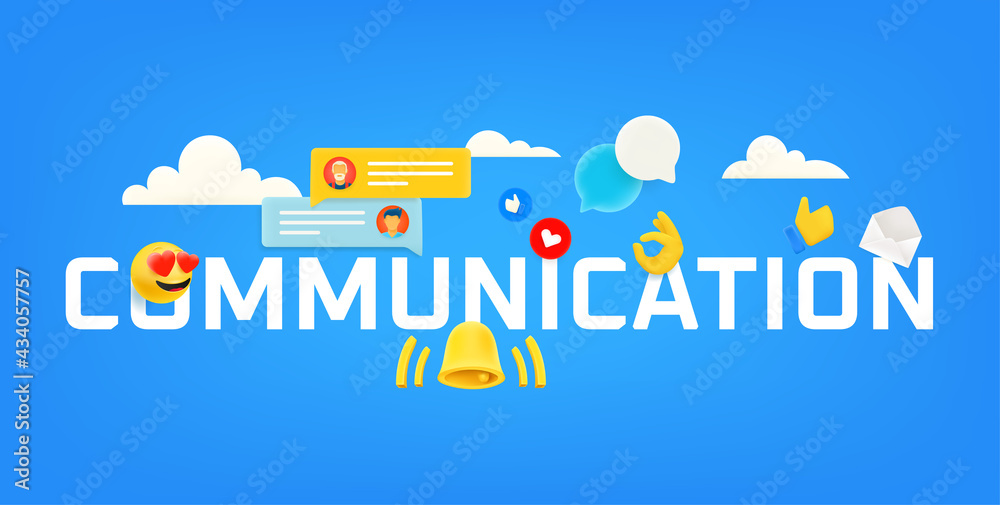Poster Internet communication concept. Vector illustration with different 3d style icons