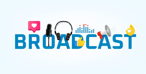 Internet broadcast concept vector illustration with different 3d style icons