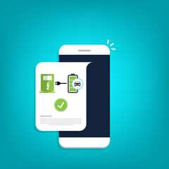 Electric car charging application on a mobile phone, vector illustration.	