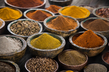 Smoke, Aromatic spices on wooden background