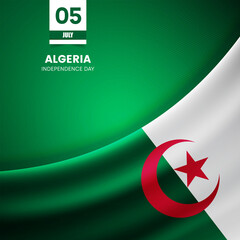 Creative Algeria flag on fabric texture. Vintage style independence day background