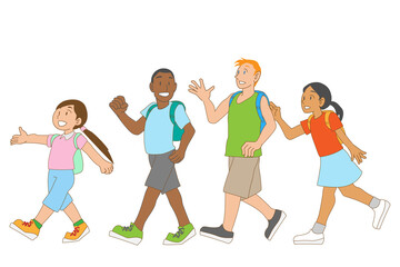 Obraz premium 学校へ行く多国籍の子供たち